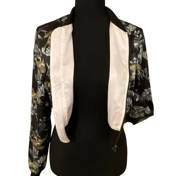 Victoria's Secret Black Luxe Palm Satin Feel Bomber Cropped Jacket - Picture 8 of 12